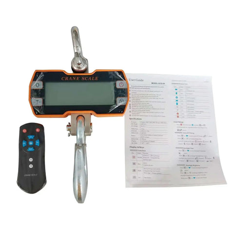 Orange Digital Crane Scale 2000kg 4400lb With Remote Hanging Scale, heavy duty 2 ton industrial crane scale, and instruction manual