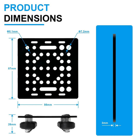 Two Pack 2040 V Slot Gantry Plates dimensions and specifications for T Slot Aluminum Extrusion, showing thickness and hole placement