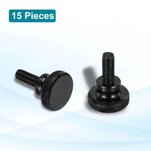 15 Pack M6 x 16mm Knurled Thumb Screws Black Steel Flat Head With Shoulder Grip For Easy Hand Tighten Fastening