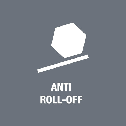 Anti roll-off icon with hexagon and diagonal line on gray background