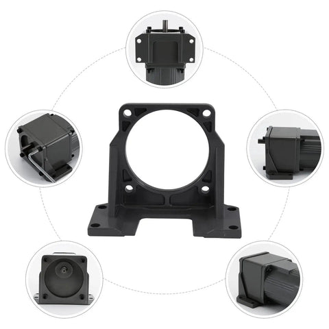 Heavy Duty Aluminum Adjustable Gear Reducer Motor Mount Bracket For Mini Motors 180W To 370W Easy Install With Pre Drilled Holes Durable Vibration Resistant Great For DIY CNC Robots And Small Machinery, front and side views