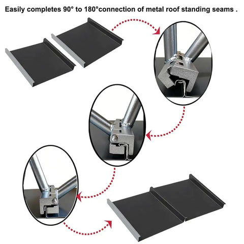 Standing Seam Roofing Hand Seamer For 0.8 To 1 Millimeter Metal Panels Heavy Duty Sheet Metal Bender showing seam connection steps
