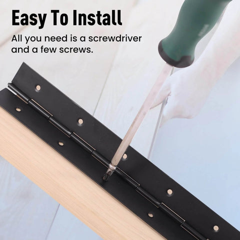 Installing Heavy Duty 12 Inch Piano Hinge in Black 304 Stainless Steel Continuous Hinge with screwdriver on wood
