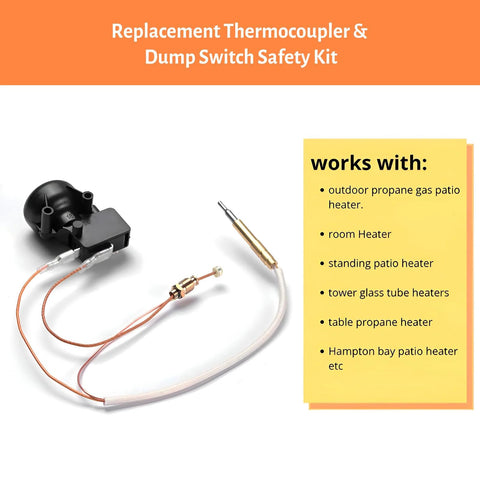 Replacement thermocouple and dump switch safety kit for patio propane heaters, 13.8-inch long with copper wires and brass probe