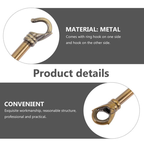 Close-up of Beefy Heavy Duty Chandelier Load Bearing Rod Ceiling Hook with metal electroplated finish, featuring hook and ring ends.