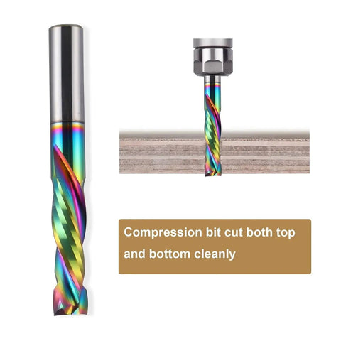Spiral Router Bit Up Down Compression Bit With DLC Coating Quarter Inch Cutting Diameter One Inch Cutting Length Quarter Inch Shank