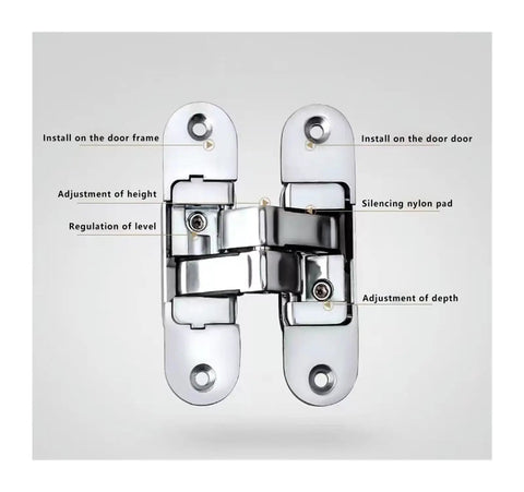 Hidden Cross Hinge For Invisible Wooden Doors, Adjustable 180 Degree Flat Folding Hinge With Concealed Hardware close-up view