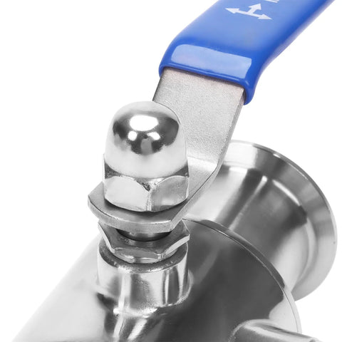 DERNORD 2-inch tri-clamp sanitary ball valve with blue handle, stainless steel 304, PTFE-lined.