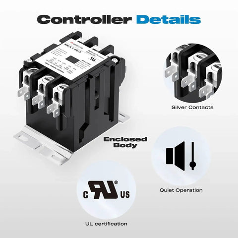 3 Pole 40 Amp AC Contactor for Outdoor HVAC Units 240V Coil UL Listed silver contacts and enclosed body
