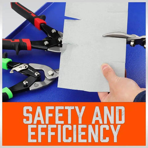 3 Pack 10 Inch Aviation Tin Snips Set For Sheet Metal Cutting, Straight Left And Right Cuts, safety demonstration with snips.