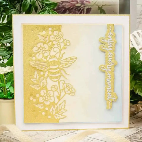 Card with bee lace pattern using Scrapbooking Die Cutting Dies Set For Card Making And Paper Crafting Strips Frame Metal Dies