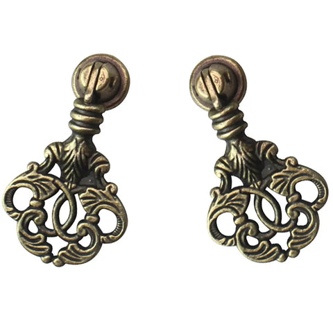Set Of 4 Vintage Bronze Pendant Handles For Cabinets Drawers And Cupboards And Wardrobe Antique Chinese Style Single Hole Pull Knobs With Mounting Screws 2.2 By 1.3 Inches Zinc Alloy Durable Corrosion Resistant Non Fading