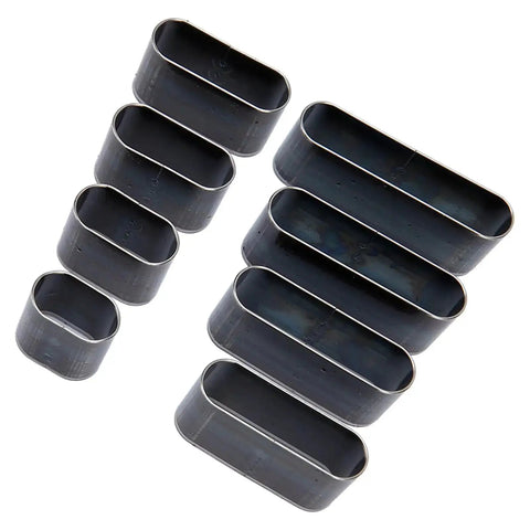 Set of high-carbon steel hollow punch dies from Pro Grade 8 Piece Leather Hole Punch Set With High Carbon Steel Punch Dies, top view.