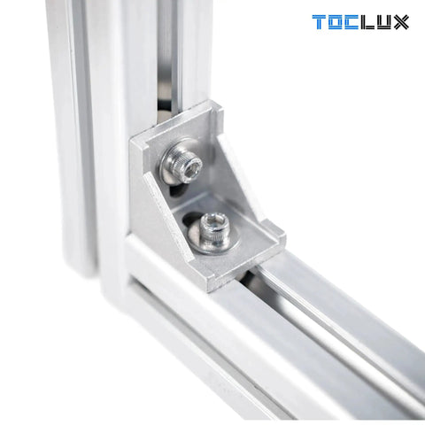 Close-up of Durable Aluminum Extrusion Corner Bracket Kit For 30 Series T Slot Rails with M6 screws installed