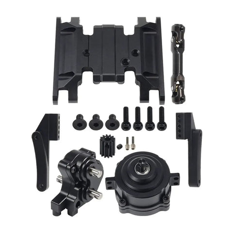 Planetary Gearbox Transfer Case And Short Drive Shaft Skid Plate Front Motor Mount Upgrade Kit for 1/10 RC Crawler Chassis Black