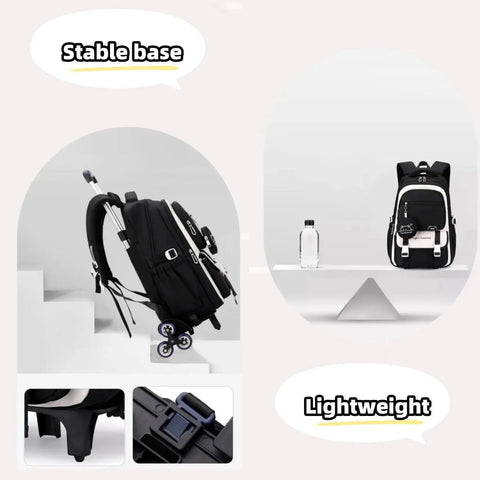 Kids Rolling Backpack With Wheels For School, Durable Water Resistant Nylon Trolley Bookbag For Boys And Girls, showing stability and lightweight features