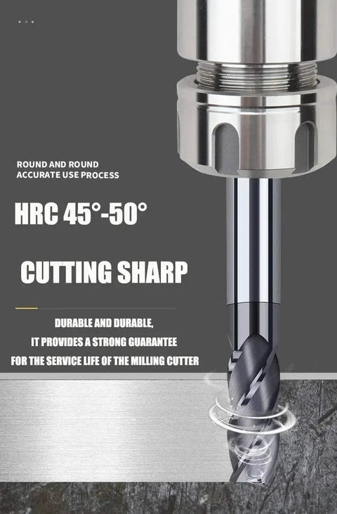 Close-up of Pro Grade Five Piece Half Inch Carbide Square End Mill Set With AlTiN Coating For Alloy And Hardened Steels.