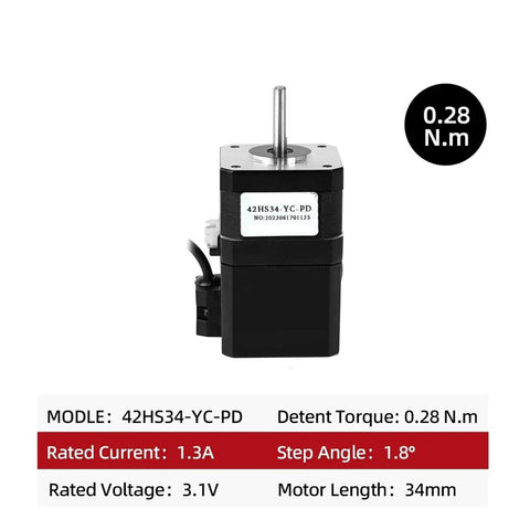 Huayong 42HS34-YC-PD NEMA17 stepper motor with black housing and 0.28 N·m torque (front view)