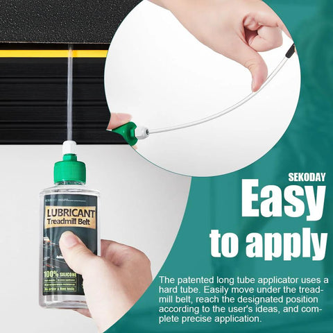 SEKODAY treadmill belt lubricant bottle with green cap and long applicator tube; 100% silicone.
