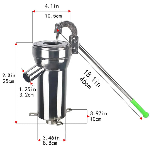 Dimensions and design of Stainless Steel Manual Well Pump For Deep Wells with easy hand crank and food grade safety materials