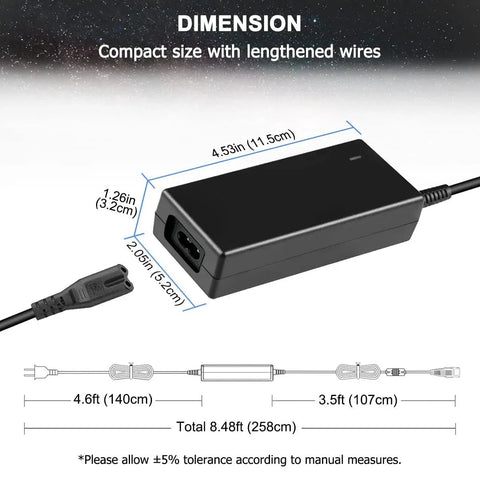 12V 5A Power Supply For Linear Actuator And Motor Controller Compatible With Lift Chair And Electric Sofa Plug And Play Home Wall Adapter From UYGALAXY, showing dimensions and connections