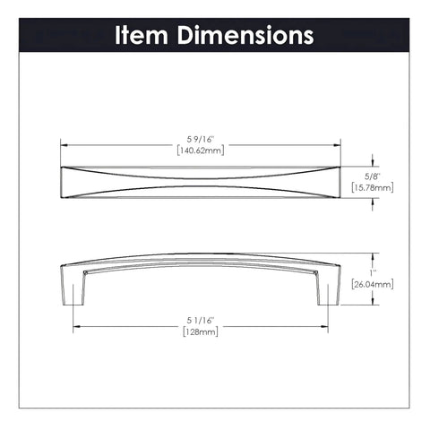 Diagram of 5-1/16 Inch Center To Center Cabinet Pull In Matte Black Finish Modern Arc Handle With dimensions