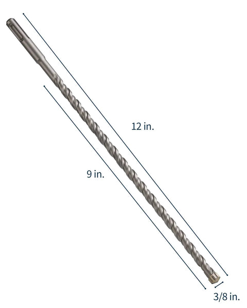 Four Cutter Carbide Tipped Head Three Eighths Inch By Twelve Inch SDS Plus Rotary Hammer Drill Bit for concrete, masonry.