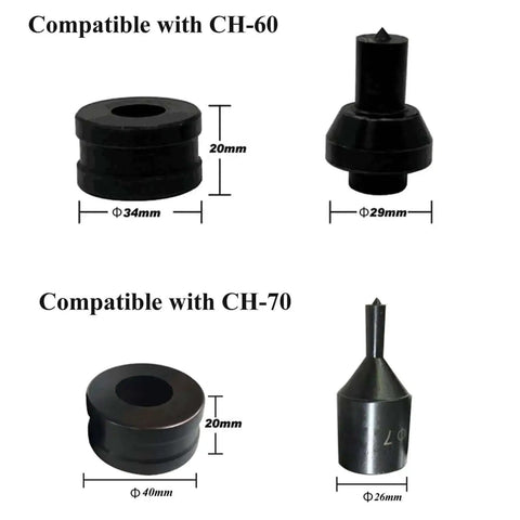 Beefed-Up Hydraulic Round Hole Punch Die Set For Metal Stamping And Sheet Metal Work, compatible with CH-70 and CH-60 machines.