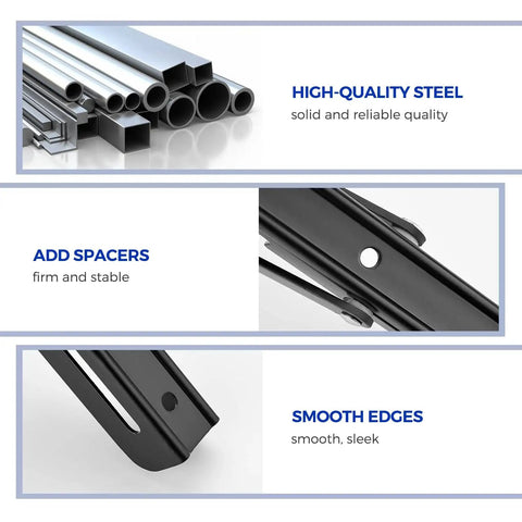 Close-up details of 10 Inch Folding Shelf Brackets Set Of 2 Matte Black Heavy Duty Stainless Steel Triangular Design showing materials and features.