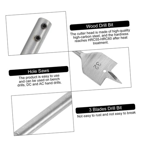 Close-up of 10 Piece Pro Grade Woodworking Drill Bit Set With Flat Boring Bits For Smooth Holes And Precision Panel Drilling Great For Door Hinges Drawer Installations And Hobby Woodworking DIYEAH