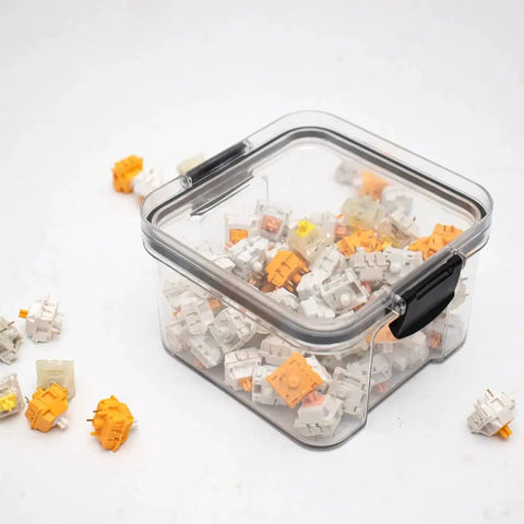 Durable Sealed Switch Storage Box For Mechanical Keyboard Switches Transparent 460ml Clear Plastic Case with switches inside