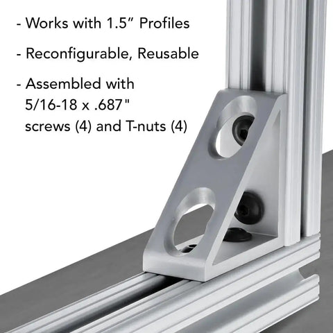 Heavy Duty 90 Degree Aluminum Inside Corner Gusset L Bracket For 80 20 Extrusion 15 Series Four Hole Design Clear Anodize