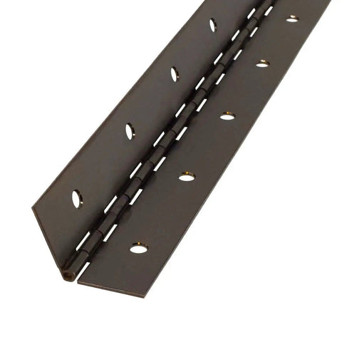 Close-up of Heavy Duty Electro Black Plated Piano Hinges 2 Inch By 0.40 Inch By 72 Inch With Steel Pin 3 Pack