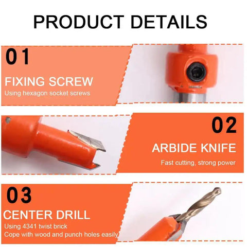 Product details of Heavy Duty Hole Punch Set Five Sixteenth Inch Eight Millimeter With Countersink Drill showing fixing screw, knife, and drill