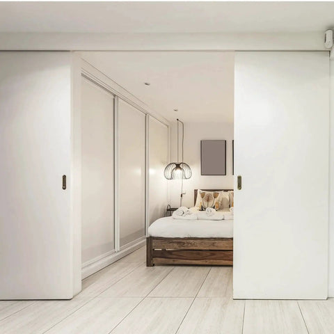 Installed Heavy Duty Bypass Sliding Door Hardware Kit For Two Doors Four Foot Aluminum Alloy With Finger Pulls Closet Door Hardware Set