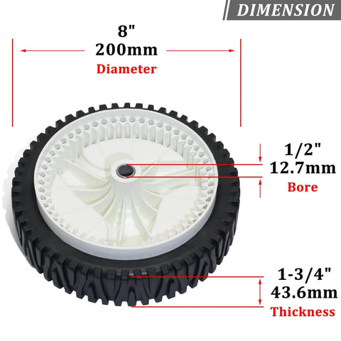 2 Pack 8 Inch Front Lawn Mower Wheels For Push Mower Replacement, Heavy Duty One Half Inch Bore, 8 Inch By 1.75 Inch Tread