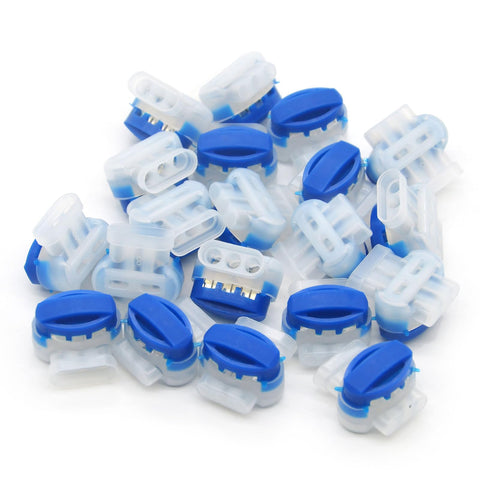 IDC boundary wire connectors, 20-pack, blue caps with translucent housings, moisture-resistant, Amazon.