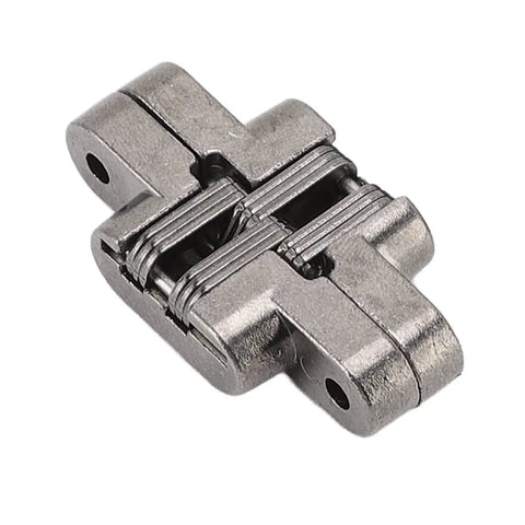 Close-up of 3 Pack 43mm Invisible Hinges For Cabinets And Jewelry Boxes, 180 Degree Zinc Alloy Cross Hinge in durable black plated finish.