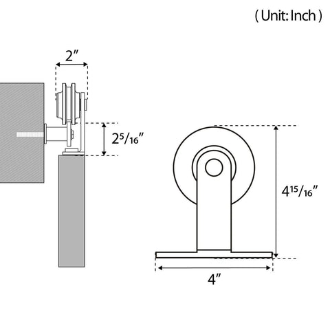 Diagram of 5 Foot Top Mount Sliding Barn Door Hardware Kit With Pull Handle And Floor Guide Fits 30 Inch Wide Door Panel T Shape Hanger