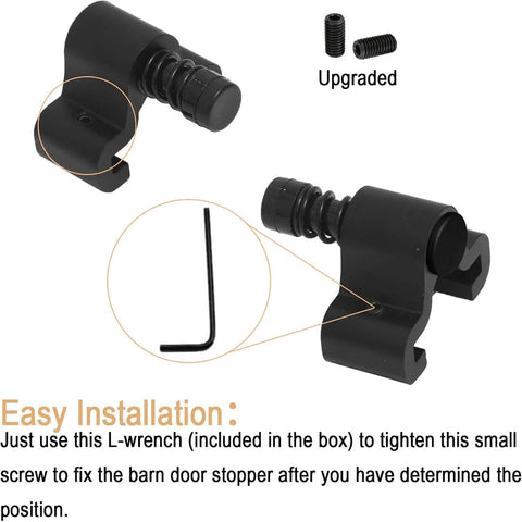 Heavy Duty Barn Door Stopper Set For 40mm Flat Tracks, Adjustable Spring Door Stops, Two Pack, installation tools included