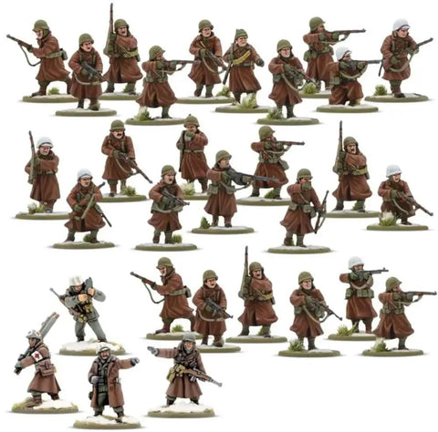 Winter US Army Bolt Action Starter Army Set With 28mm Scale Miniatures For World War II Tabletop Wargaming Includes 36 Plastic Infantry