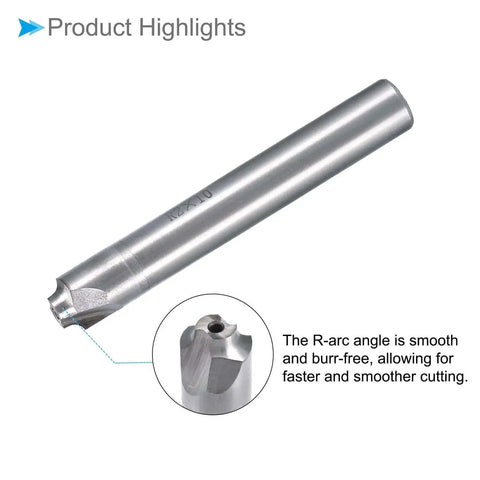 Corner Rounding End Mill Cutter With 2 Flutes, 2mm Radius R2, 10mm Shank, HSS-AL, showing smooth and burr-free design