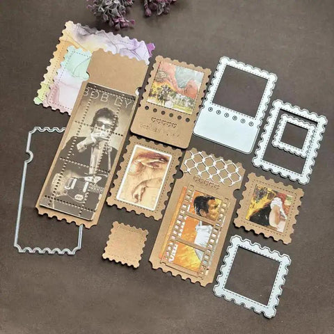 Totally Versatile Vintage Film Frame Die Cutting Set for Card Making and Scrapbooking, showing 6 piece die cuts for ticket stub styles
