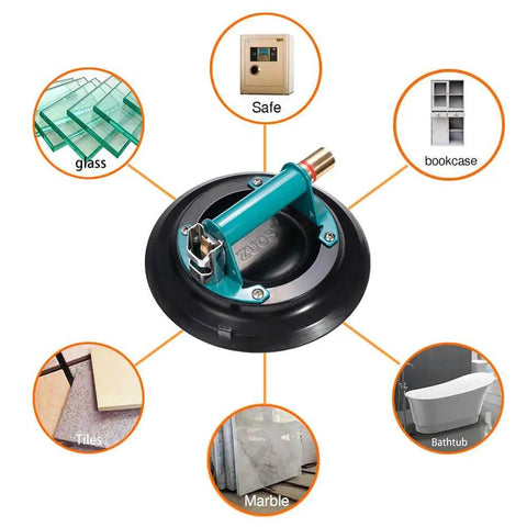 10 Inch Vacuum Suction Cup Lifter For Granite And Glass With Metal Handle And Brass Pump, durable rubber pad
