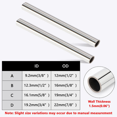 Livabber 304 stainless steel round tube, 0.06 in wall, 12 in length, 7/8 in OD, two-pack