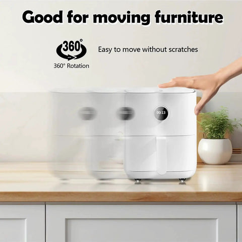 White appliance on countertop moving easily with self adhesive caster wheels set black 8 pieces mini swivel rollers 360 degree rotation.