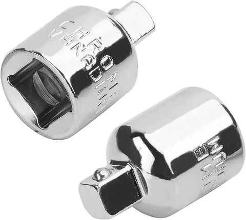 Pair of chrome-plated 1/2 in drive female to 3/8 in male impact socket adapters, Cr-V, Amazon, side view