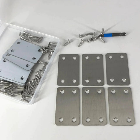 12 Pack Flat Mending Plate Metal Bracket Stainless Steel Corner Brace 60mm By 38mm Four Hole 0.05 Inch Thick Wood Repair Joining Plate