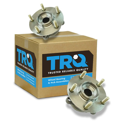 Front Wheel Bearing And Hub Assembly Set For 09 15 Mitsubishi Lancer Models Ralliart Evo MR GSR SE 2 Piece Front Left And Right Replacement Kit For DIY Friendly Install And Smooth Quiet Driving featuring two metal hubs and branded box