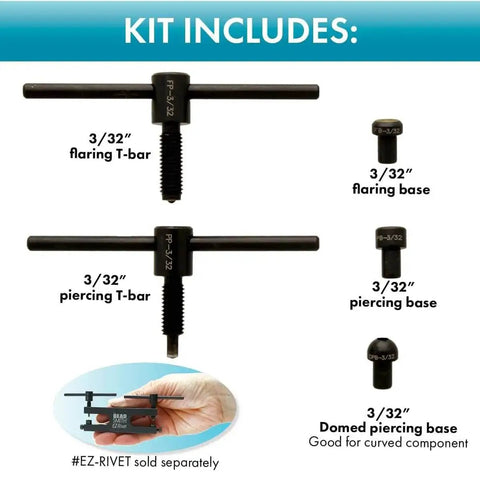 EZ Rivet Piercing And Flaring Kit Maker Friendly With Three Thirty Second Inch T Bar Screws And Flat And Domed Bases